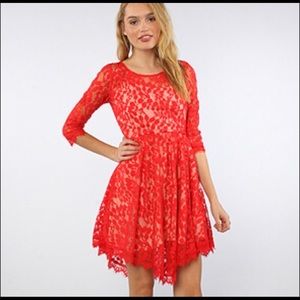 Red Lace Free People Dress Size 2